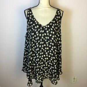 Lane Bryant Tank Top Sz 20 Woman Plus Black White Double Layer V-neck Sleeveless